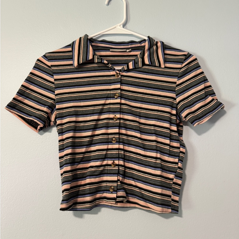 Striped Button-Up Collared Shirt